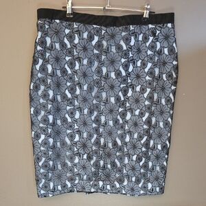 Ann Taylor Black and Gray Floral Pencil Skirt